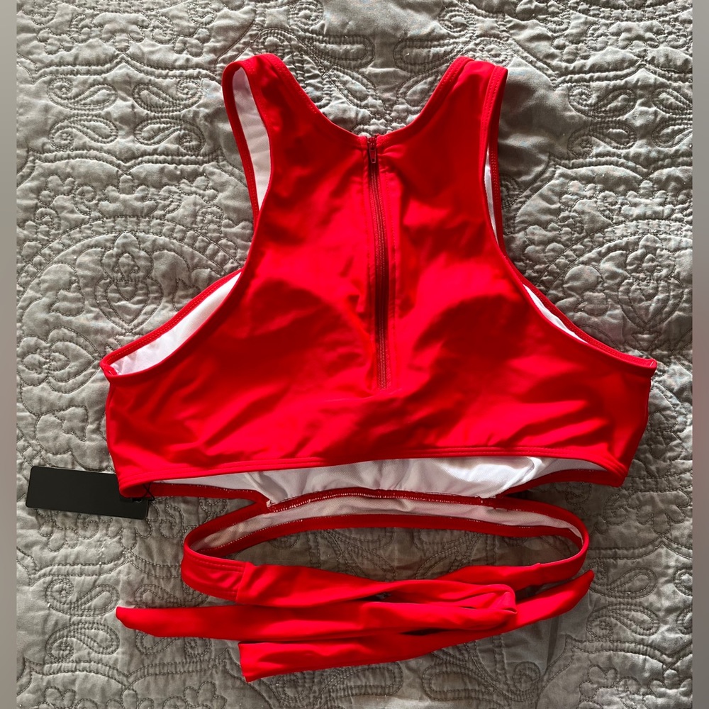 NWT Tempt Me High Neck Zip Racerback Wrap Bikini Tank Top Red Size XL - Picture 5 of 7